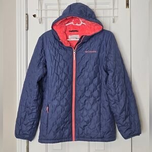 Columbia Girls' Blue Quilted Jacket with Pink Rose Swirl Lining Size XL